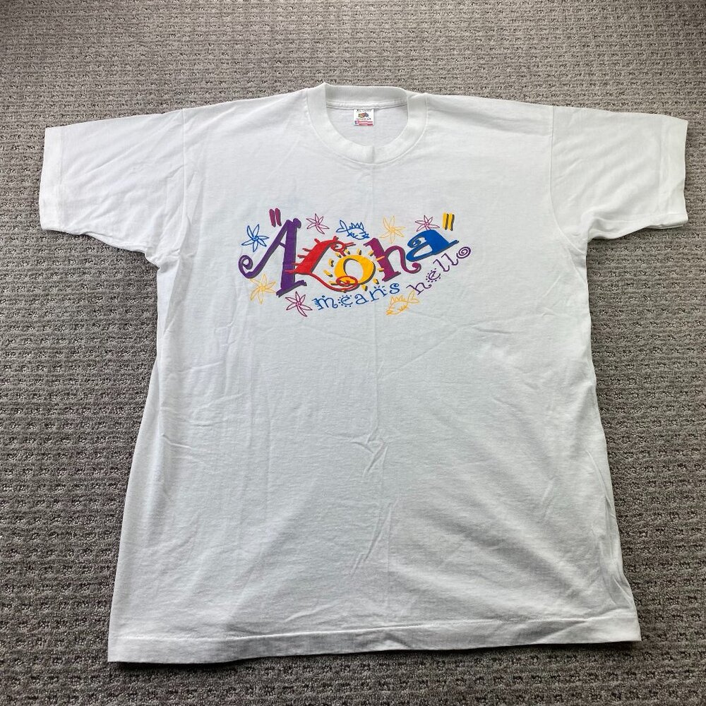Vintage 80s 90s Fruit of The Loom Single Stitch Shirt Men XL White Aloha Hawaii